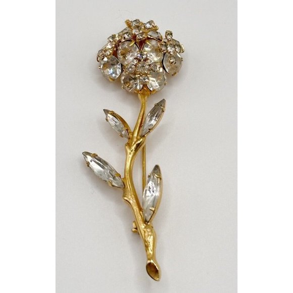 Sparkling Clear Rhinestone Flower Pin Brooch Prong Set Stones Flowers Move - Picture 2 of 10